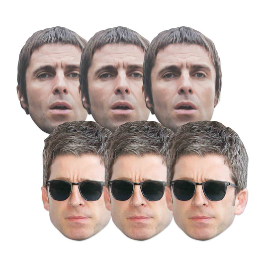 CMP006 Liam and Noel Gallagher Masks Six Pack Cardboard Face Masks With Tabs and Elastic - mycardboardcutout