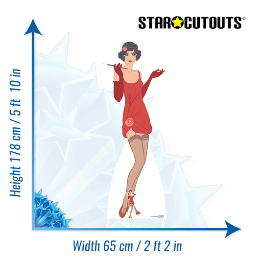 SC1022 Gatsby 1920s Red Flapper Girl Cardboard Cut Out Height 178cm - mycardboardcutout
