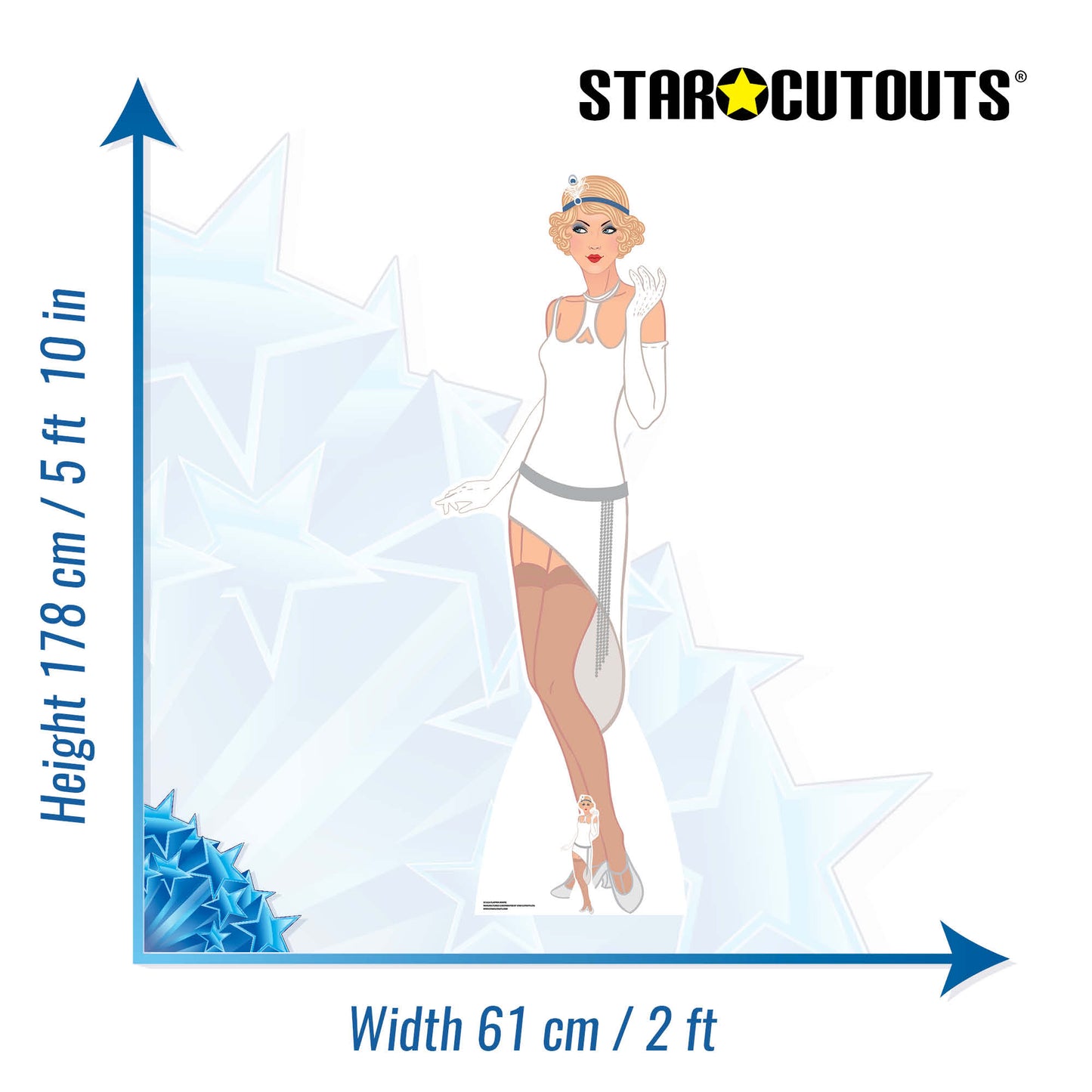SC1024 Gatsby 1920s White Flapper Girl Cardboard Cut Out Height 178cm - mycardboardcutout