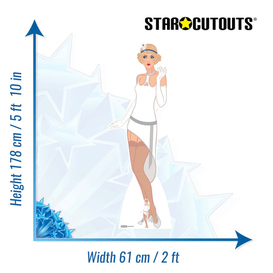 SC1024 Gatsby 1920s White Flapper Girl Cardboard Cut Out Height 178cm - mycardboardcutout