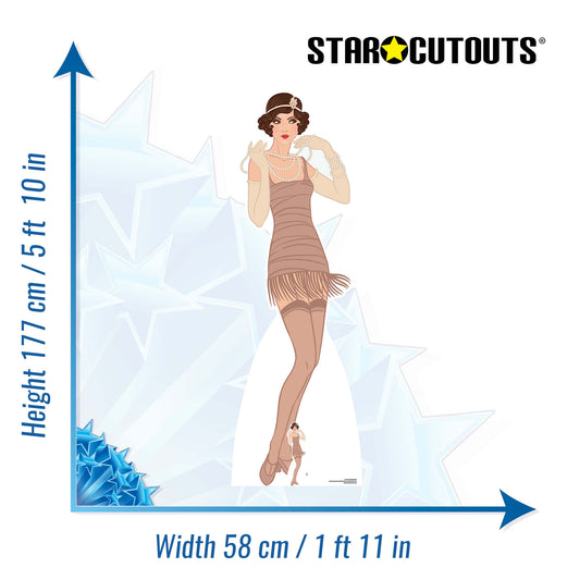 SC1026 Gatsby 1920s Beige Flapper Girl Cardboard Cut Out Height 177cm - mycardboardcutout