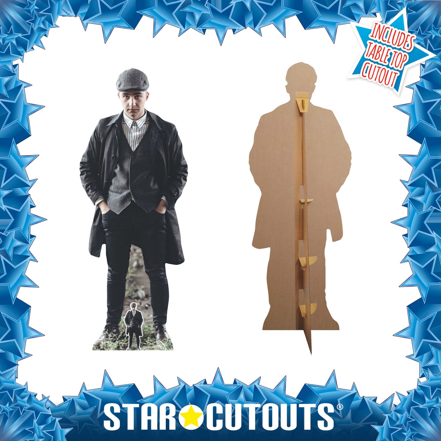 SC1248 Flat Cap Peaky Blinders Style British Gangster Stripe Shirt Cardboard Cut Out Height 182cm - mycardboardcutout