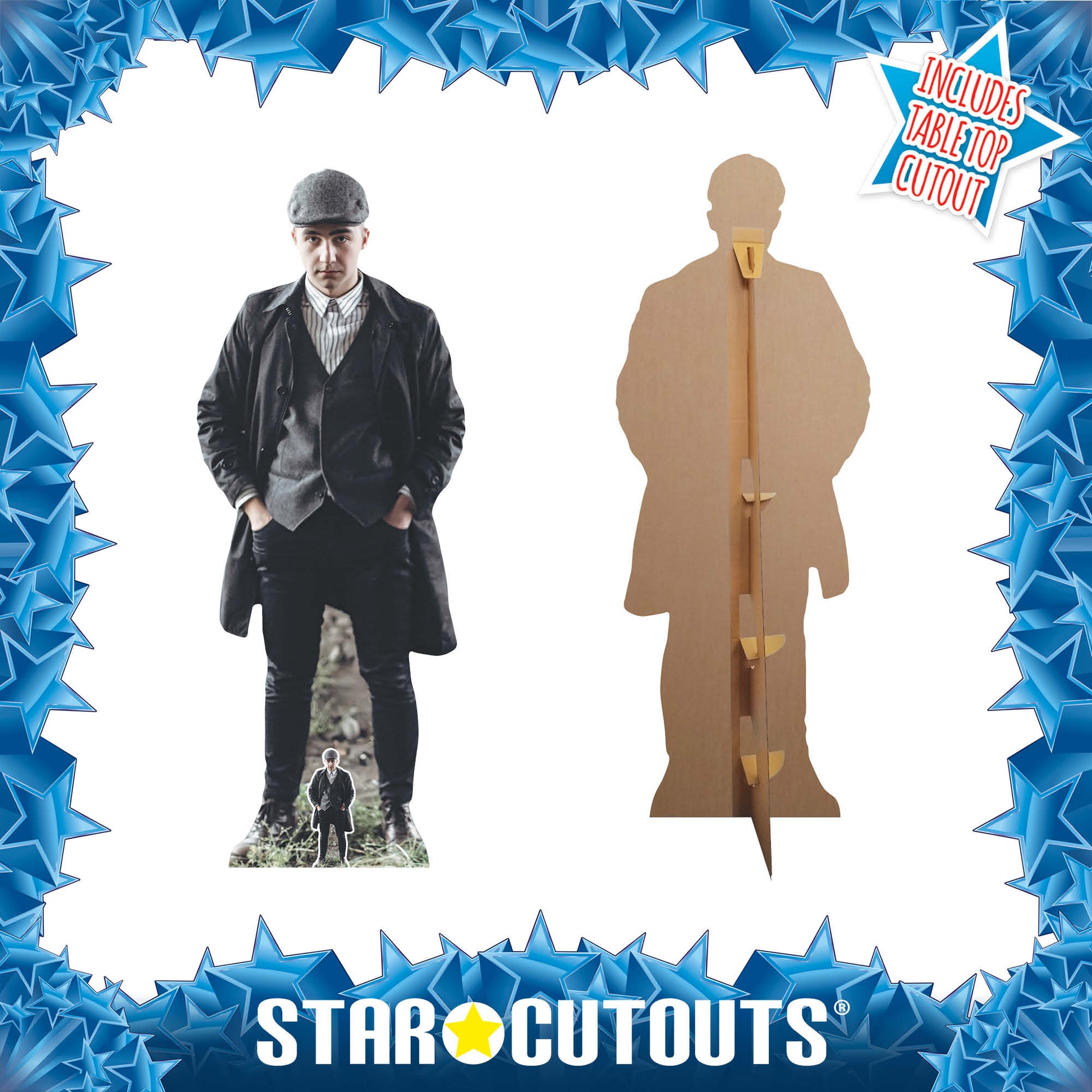 SC1248 Flat Cap Peaky Blinders Style British Gangster Stripe Shirt Cardboard Cut Out Height 182cm - mycardboardcutout