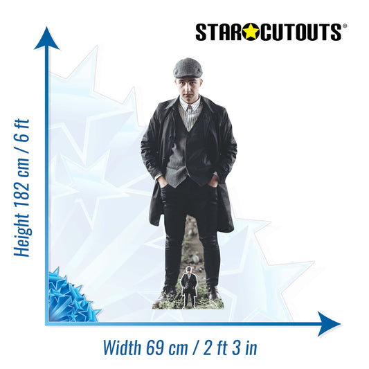 SC1248 Flat Cap Peaky Blinders Style British Gangster Stripe Shirt Cardboard Cut Out Height 182cm - mycardboardcutout