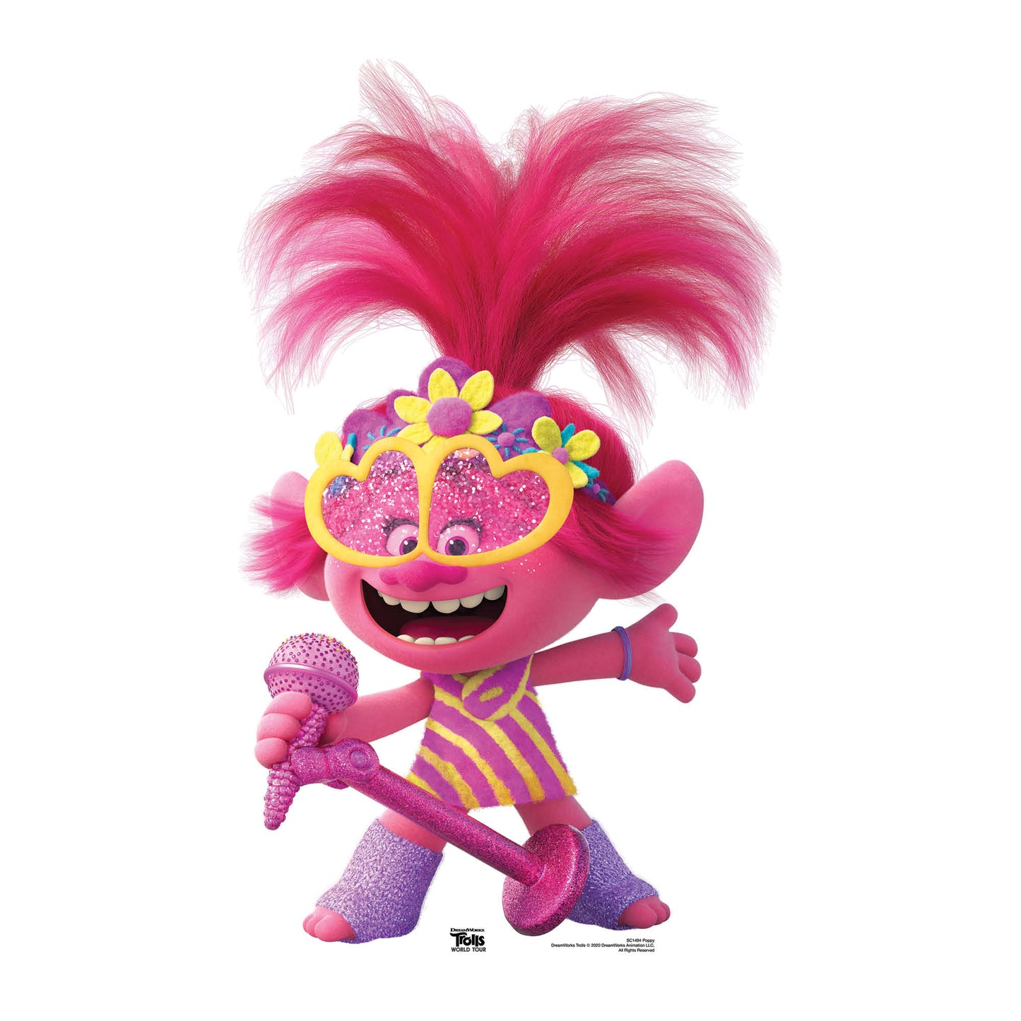Poppy MINI Microphone Heart Glasses Trolls World Tour Cardboard Cutout - mycardboardcutout