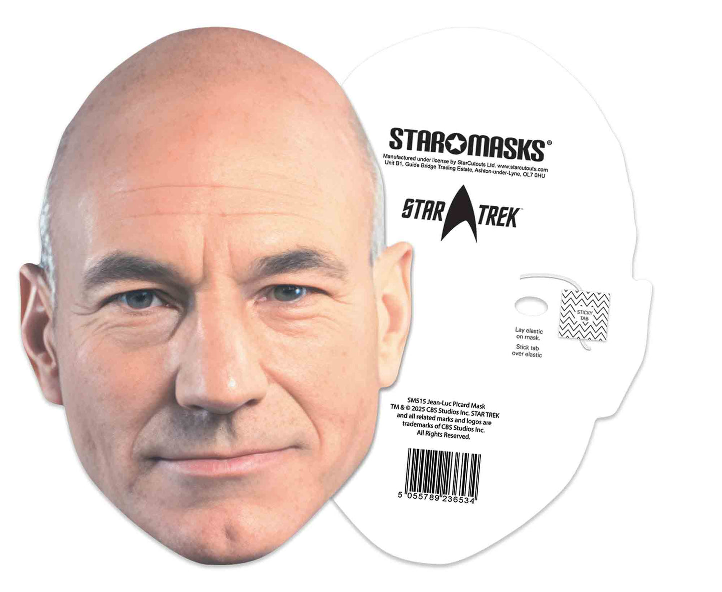 SM515 Captain Picard Mask Patrick Stewart Star Trek - Includes Tabs and Elastic
