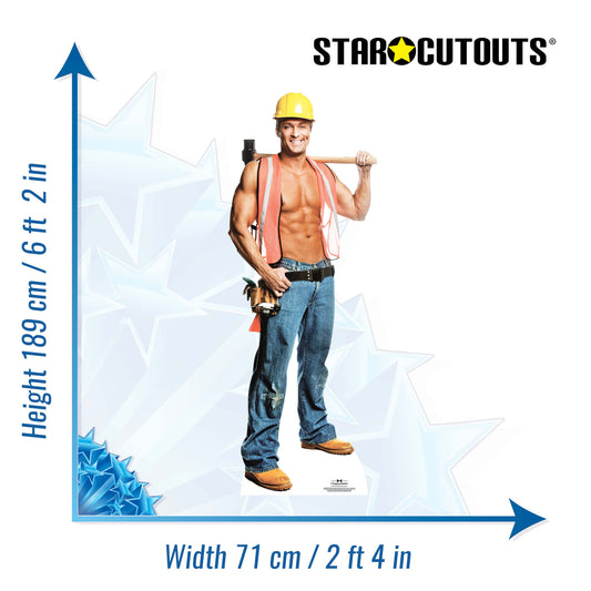 SC529 Billy Construction Worker Cardboard Cut Out Height 189cm - mycardboardcutout