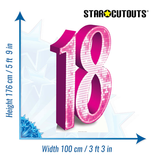 SC629 PINK number 18 Cardboard Cut Out Height 176cm - mycardboardcutout