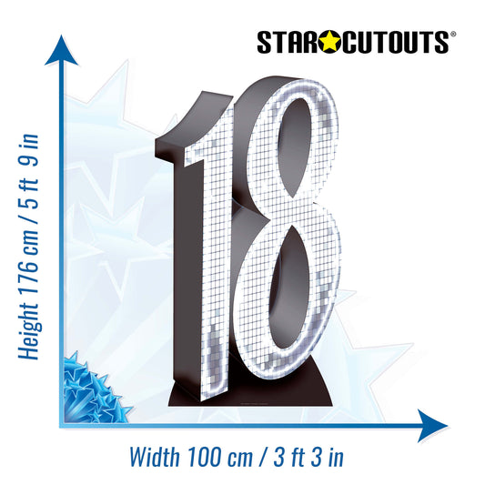 SC631 SILVER number 18 Cardboard Cut Out Height 176cm - mycardboardcutout