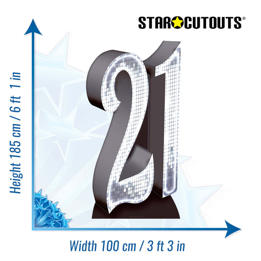 SC632 SILVER number 21 Cardboard Cut Out Height 185cm - mycardboardcutout