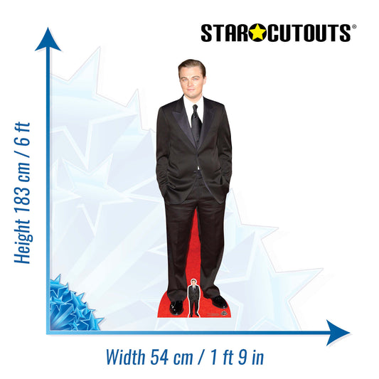 CS705 Leonardo DiCaprio (Black Suit) Height 183cm Lifesize Cardboard Cut Out With Mini - mycardboardcutout