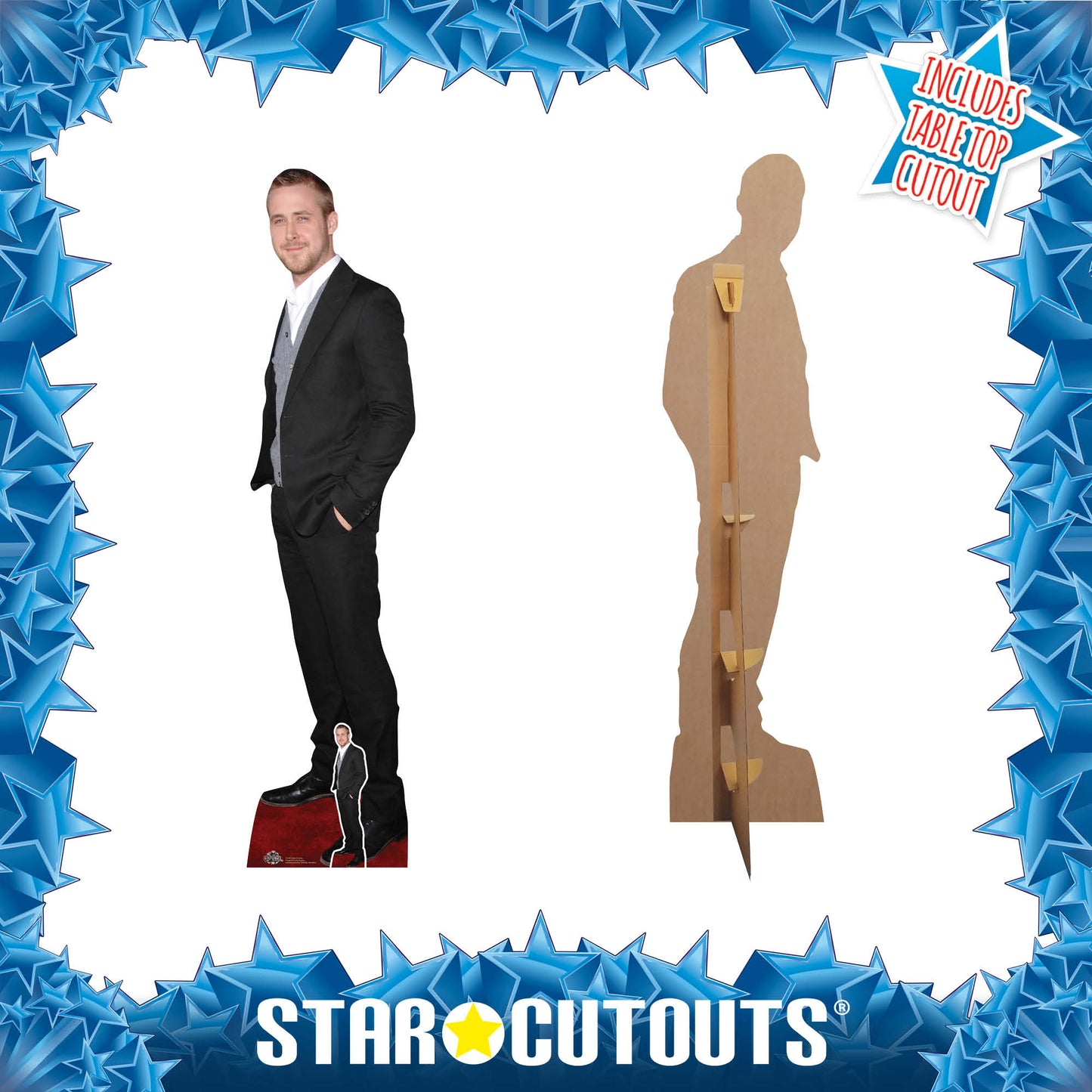 CS786 Ryan Gosling Black Suit Cute Smile Height 185cm Lifesize Cardboard Cut Out With Mini - mycardboardcutout