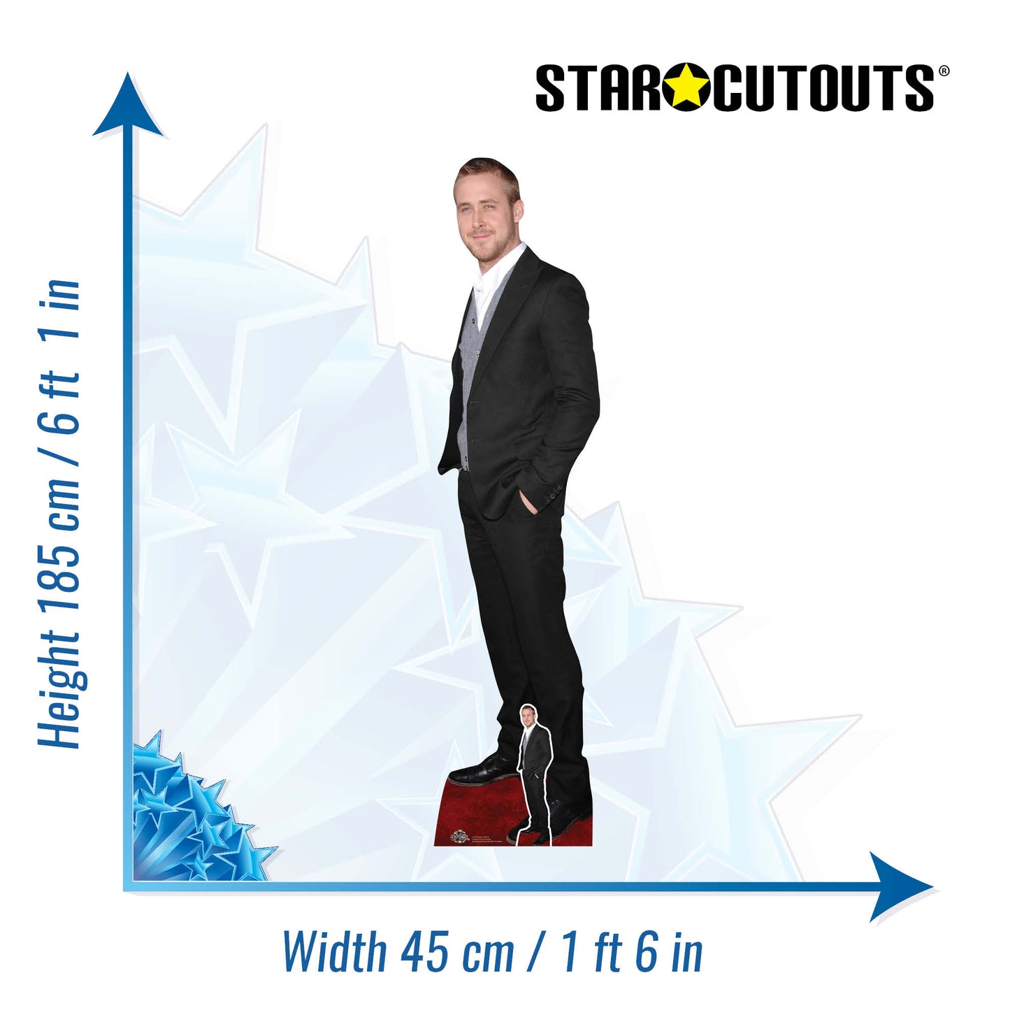 CS786 Ryan Gosling Black Suit Cute Smile Height 185cm Lifesize Cardboard Cut Out With Mini - mycardboardcutout