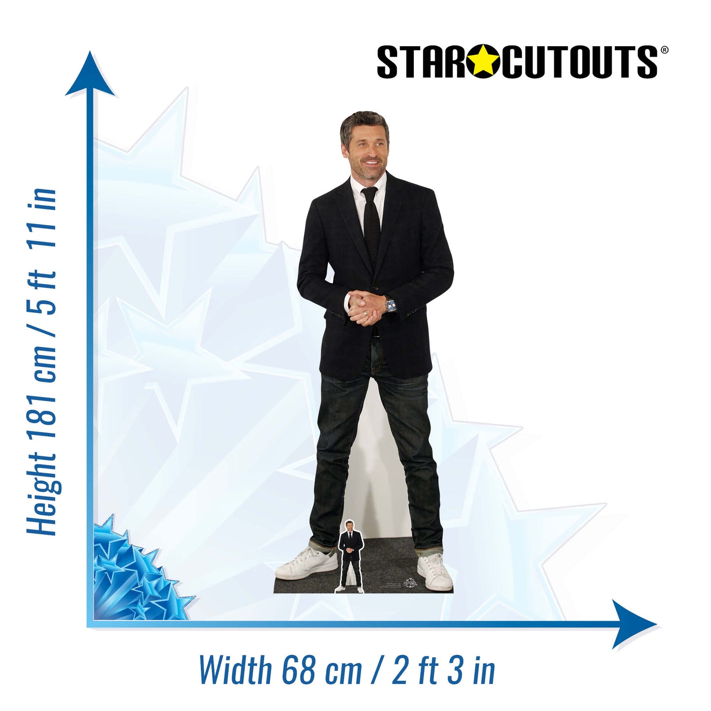 CS815 Patrick Dempsey Casual Trainers Height 181cm Lifesize Cardboard Cut Out With Mini - mycardboardcutout