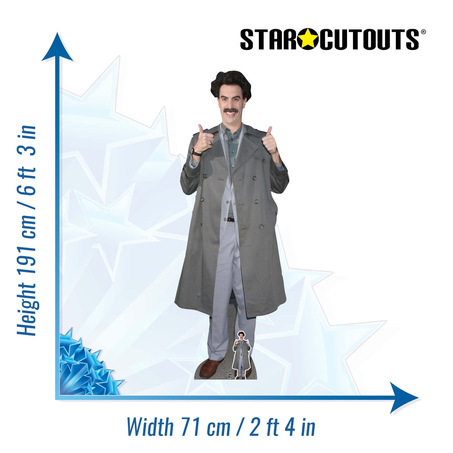 CS839 Borat Sacha Baron Cohen Height 191cm Lifesize Cardboard Cut Out With Mini - mycardboardcutout