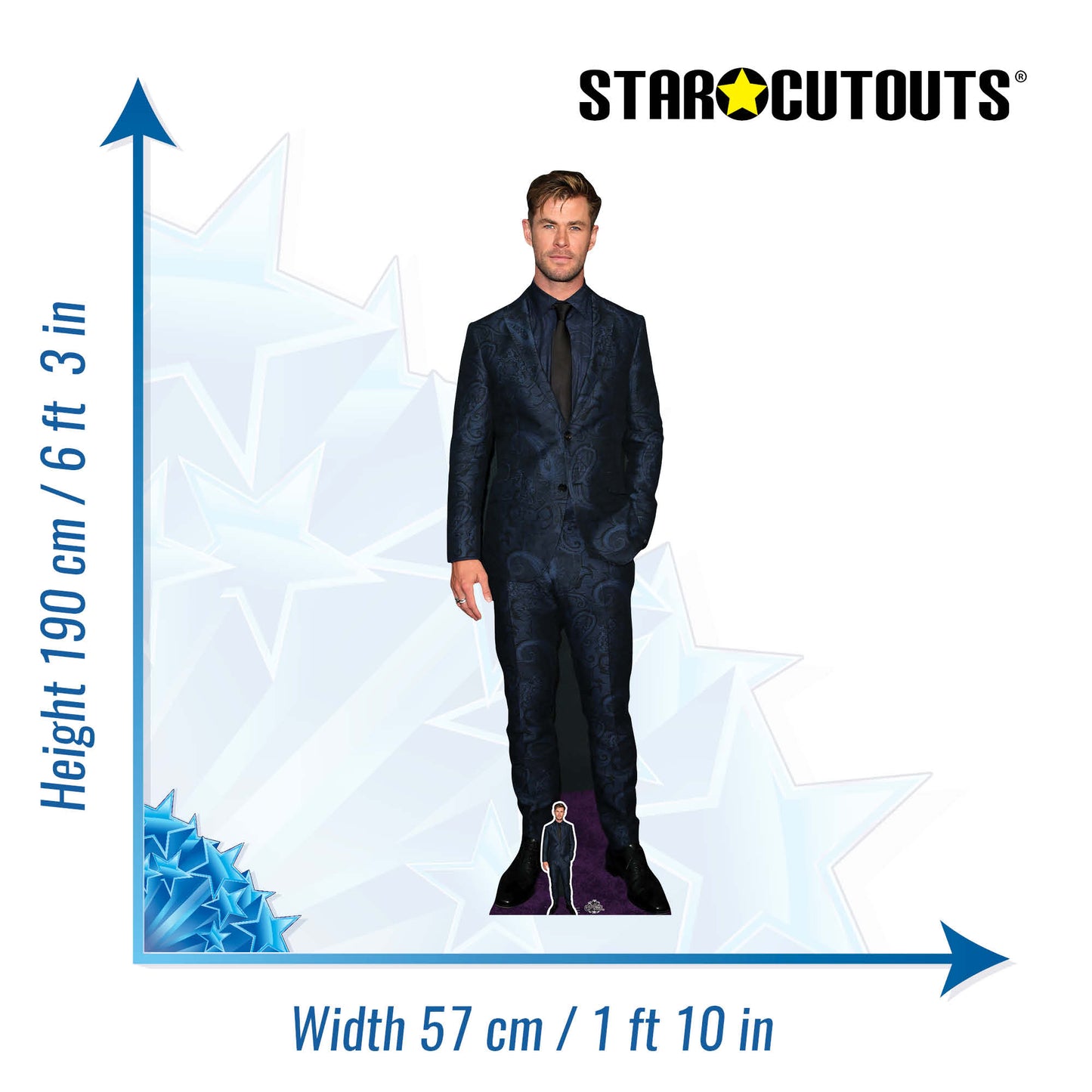 CS845 Chris Hemsworth Blue Suit Height 190cm Lifesize Cardboard Cut Out With Mini - mycardboardcutout