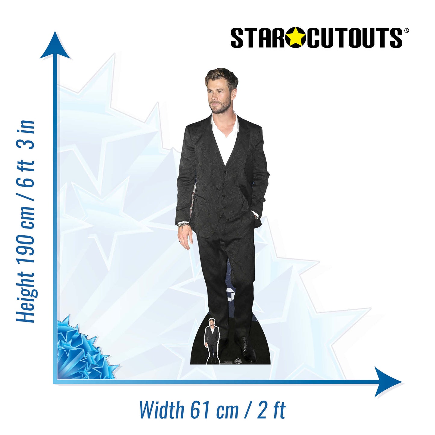 CS858 Chris Hemsworth White Shirt Height 190cm Lifesize Cardboard Cut Out With Mini - mycardboardcutout