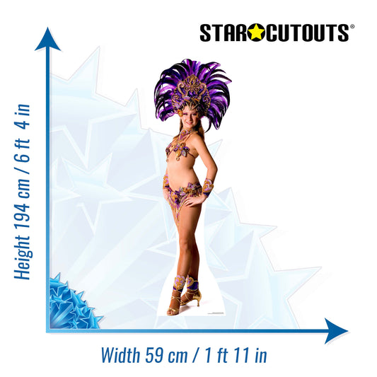 SC860 Carnival Purple Peacock Babe Cardboard Cut Out Height 194cm - mycardboardcutout
