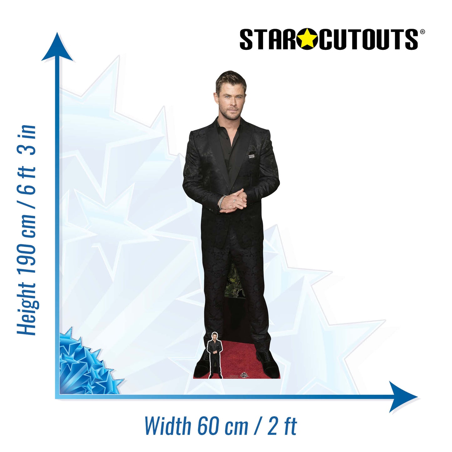 CS870 Chris Hemsworth Black Shirt Height 190cm Lifesize Cardboard Cut Out With Mini - mycardboardcutout