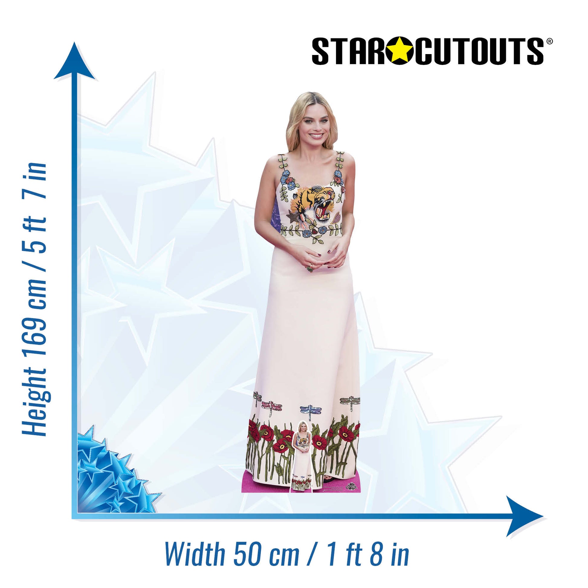 CS1083 Margot Robbie White Dress Height 169cm Lifesize Cardboard Cut Out With Mini - mycardboardcutout