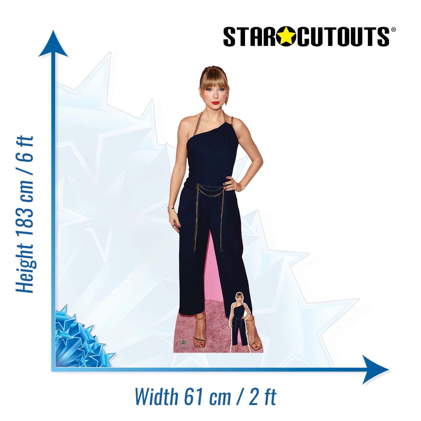 CS1110 Singer Navy Jumpsuit Height 183cm Lifesize Cardboard Cut Out With Mini - mycardboardcutout