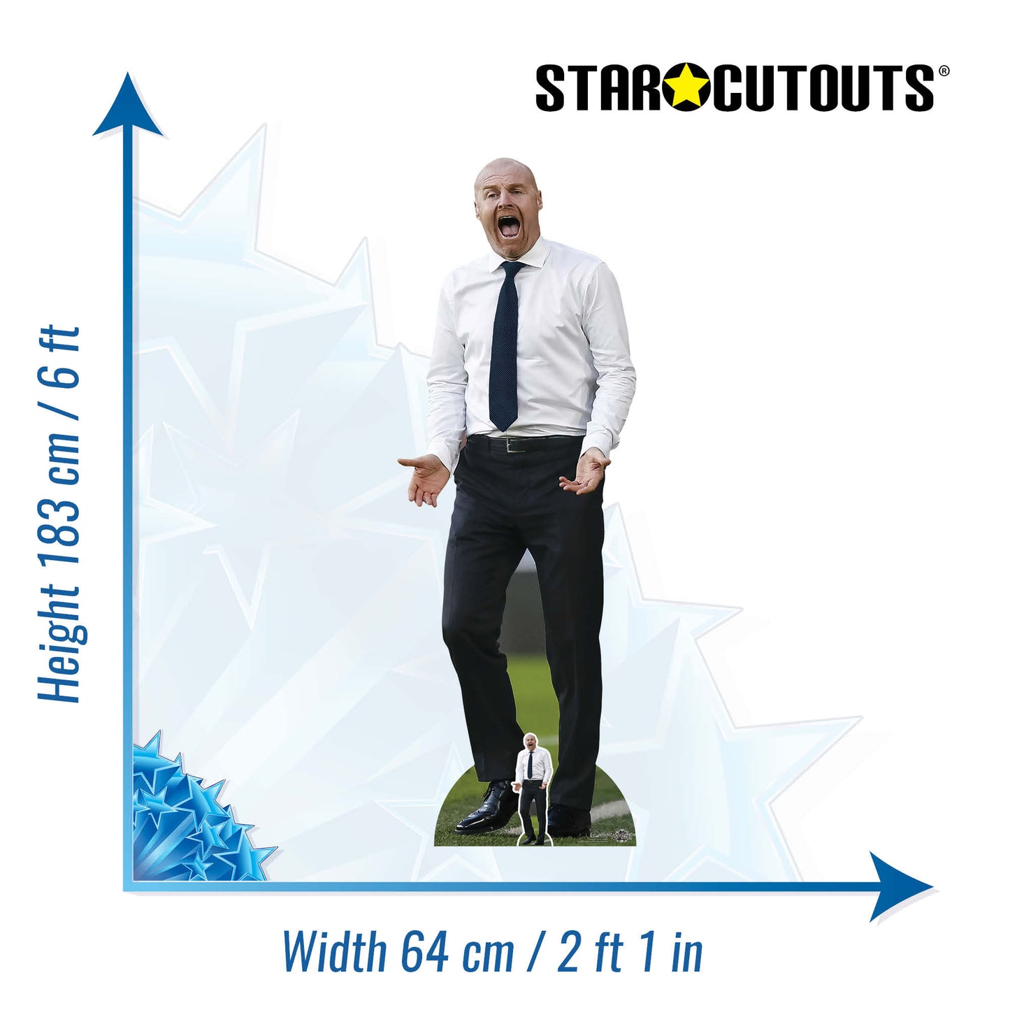 CS1132 Sean Dyche Blue Tie Height 183cm Lifesize Cardboard Cut Out With Mini - mycardboardcutout