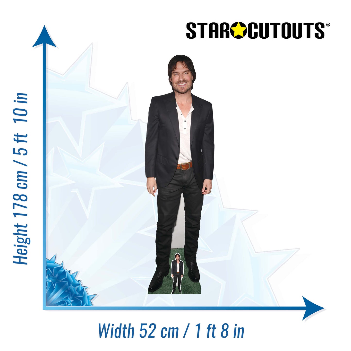 CS1152 Ian Somerhalder Black Suit Height 178cm Lifesize Cardboard Cut Out With Mini - mycardboardcutout
