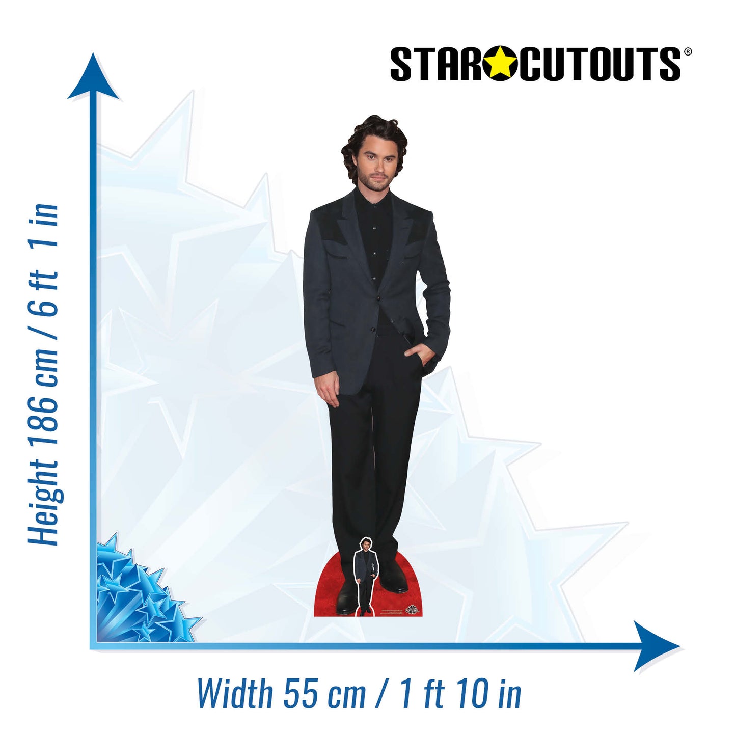 CS1186 Chase Stokes Black Suit Height 186cm Cardboard Cutout with Mini - mycardboardcutout