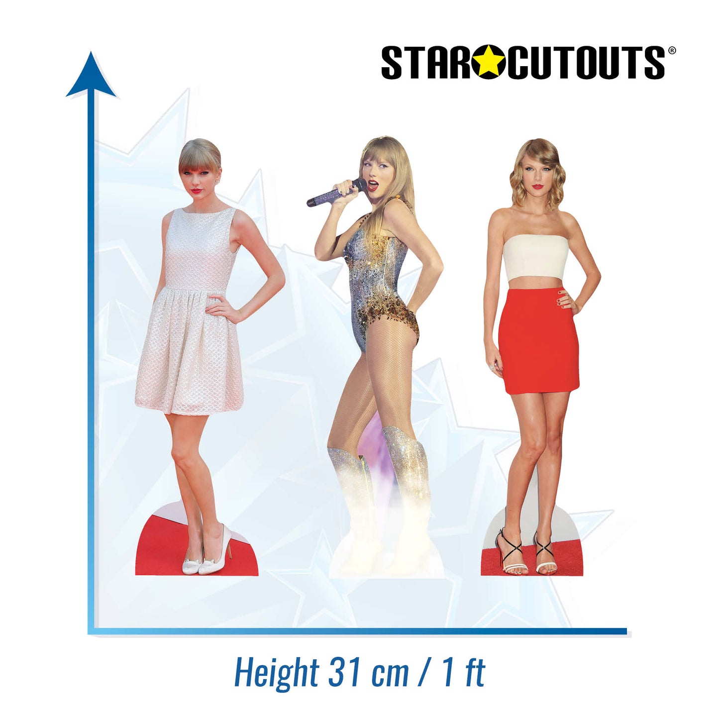 CS1191 T Singer Three Pack Shelf Top Cutout Cardboard Cut Out Height 31cm