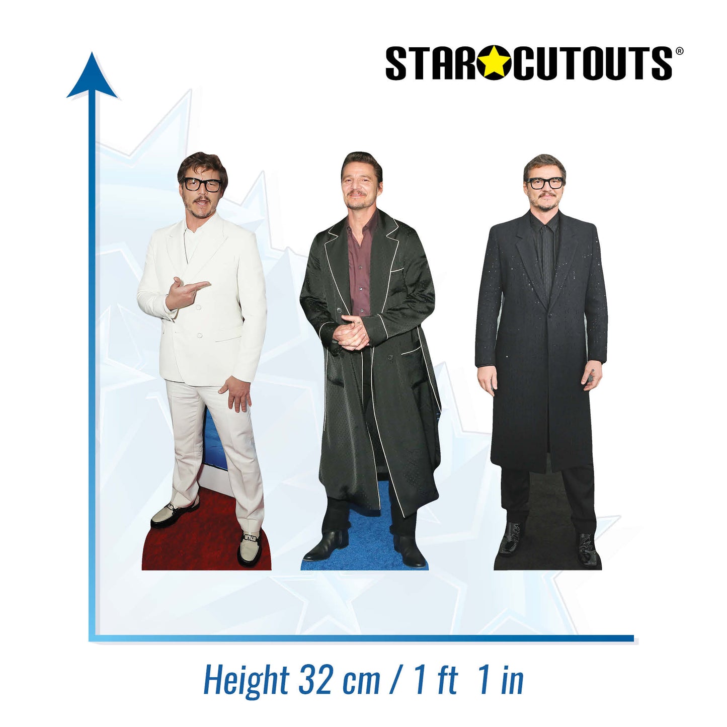CS1194 Pedro Pascal Three Pack Shelf Top Cutout Cardboard Cut Out Height 32cm