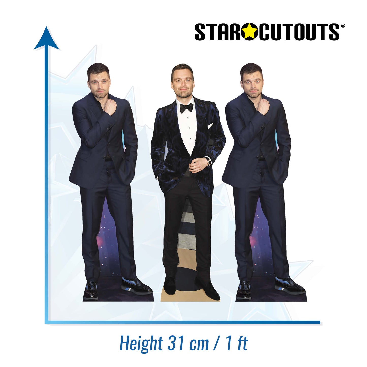 CS1237 Sebastian Stan Shelf Top Cutout Pack of Three Cardboard Cutouts Height 31cm