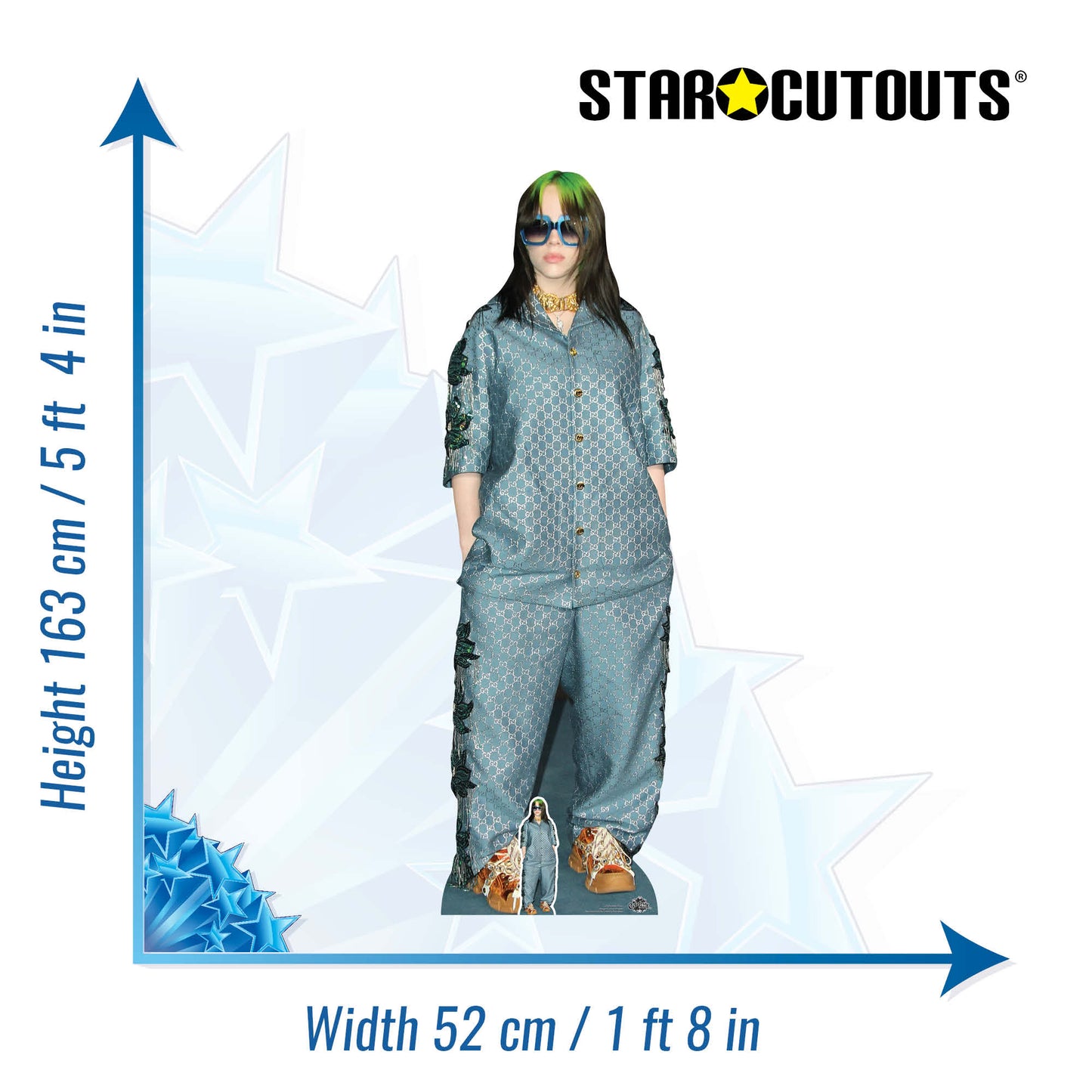 CS824 Billie Eilish Shades Green Hair Height 163cm Lifesize Cardboard Cut Out With Mini - mycardboardcutout