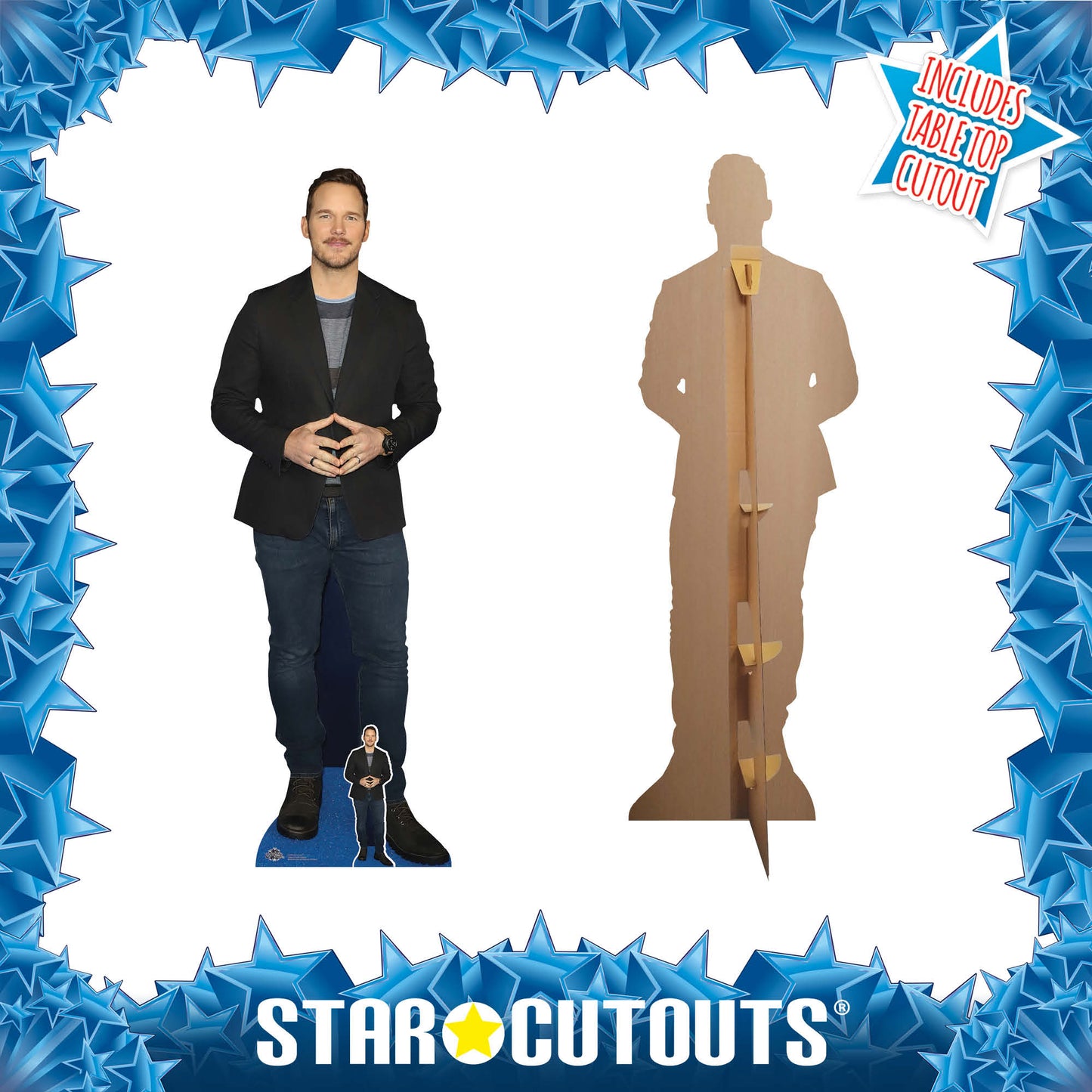 CS980 Chris Pratt Black Jacket Height 189cm Lifesize Cardboard Cut Out With Mini - mycardboardcutout