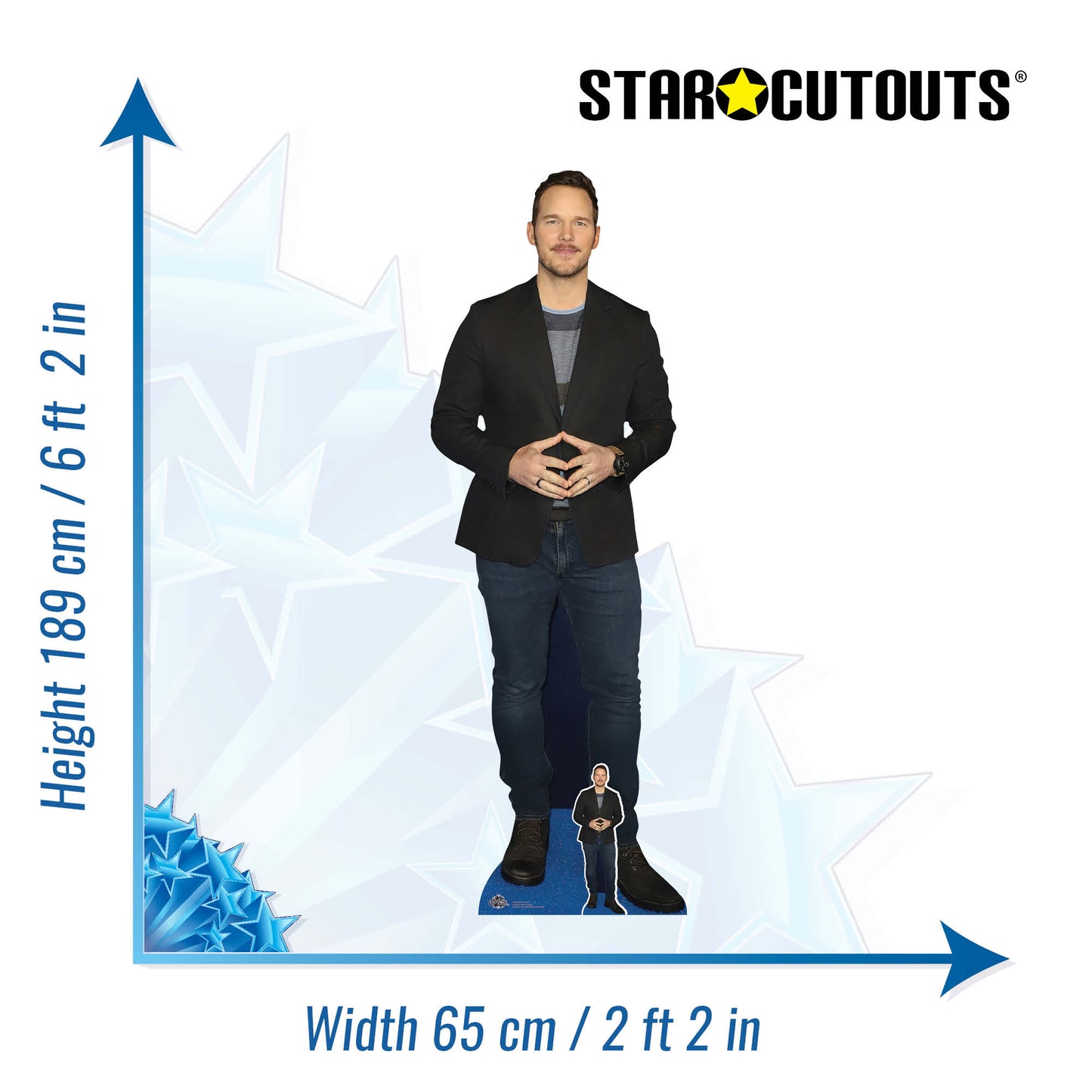 CS980 Chris Pratt Black Jacket Height 189cm Lifesize Cardboard Cut Out With Mini - mycardboardcutout