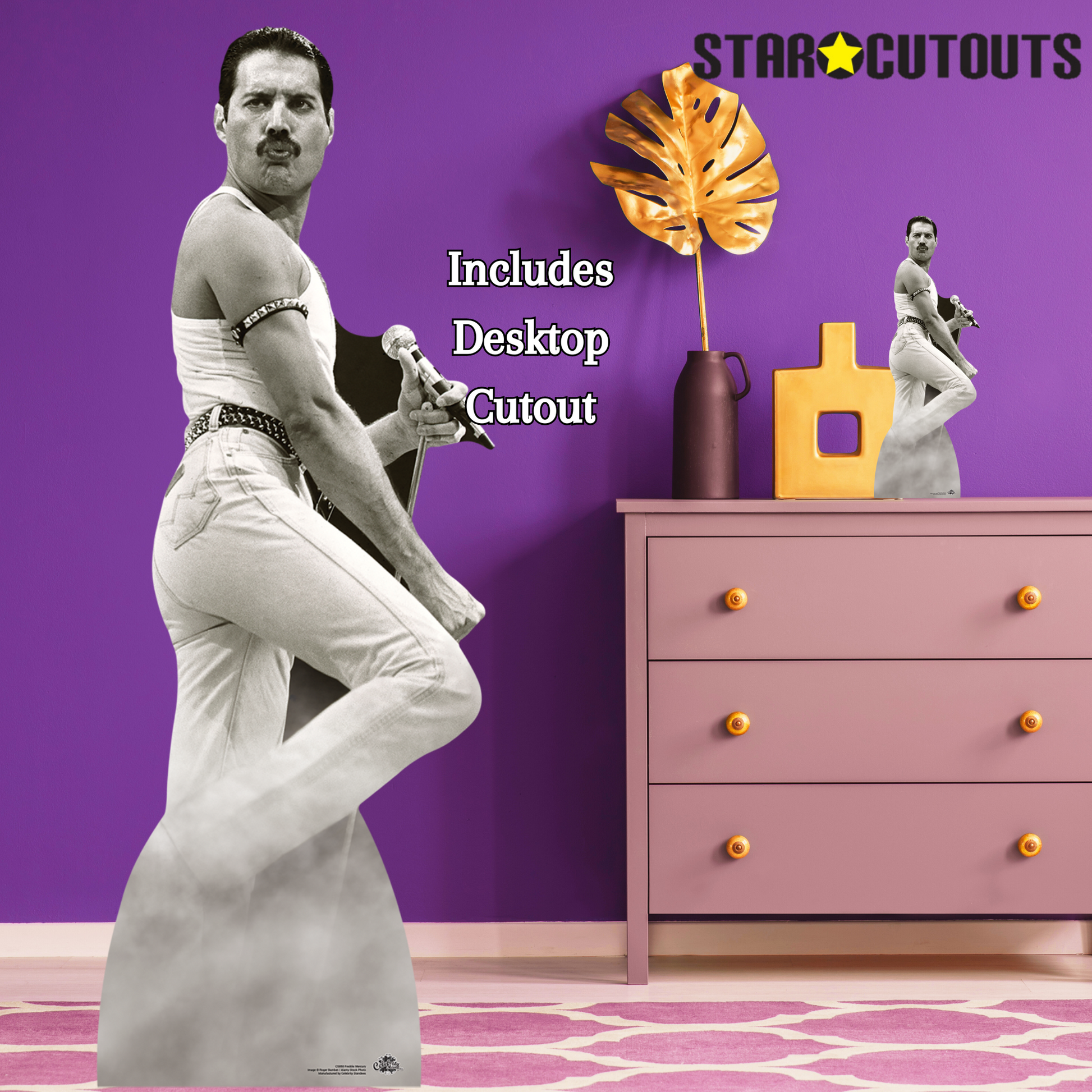 Freddie Mercury Cardboard Cutouts July 1985 Black and White Performing at Live Aid - mycardboardcutout
