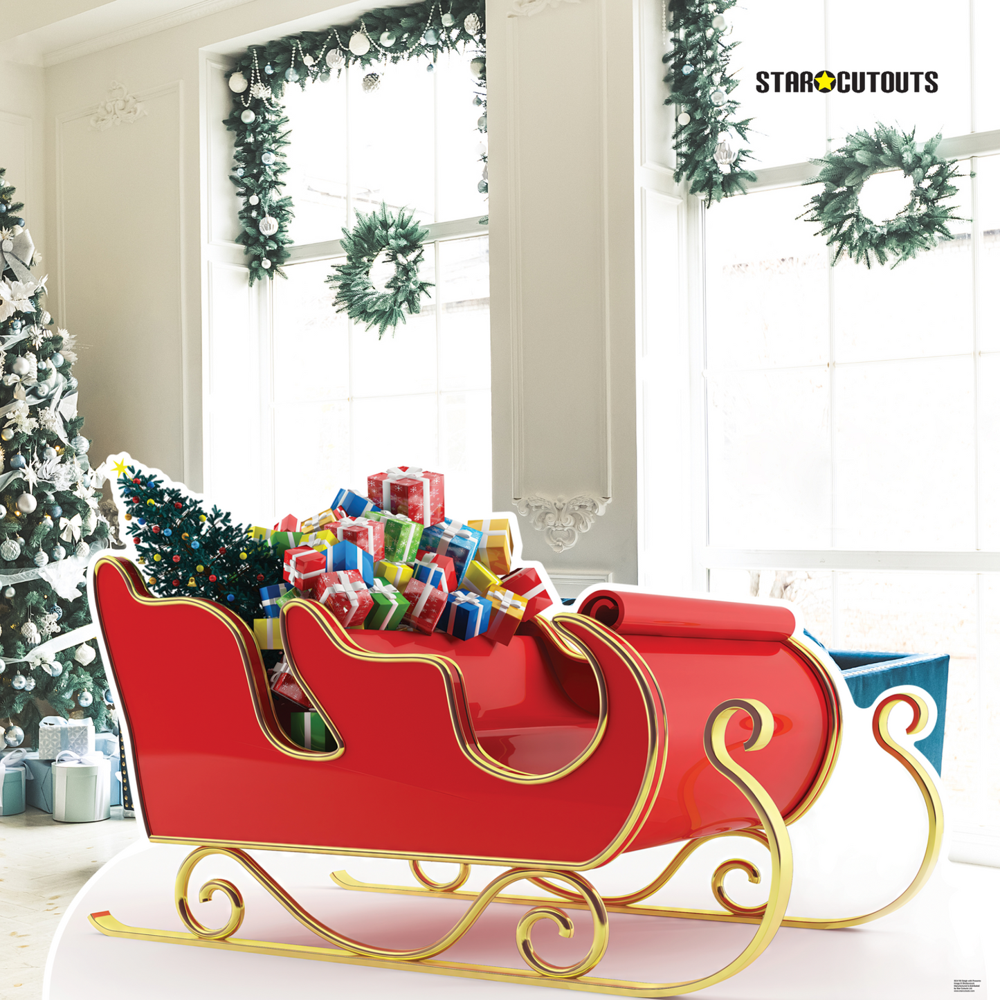 Christmas Santa Claus Father Christmas Sleigh with Presents Cardboard Cutout - mycardboardcutout
