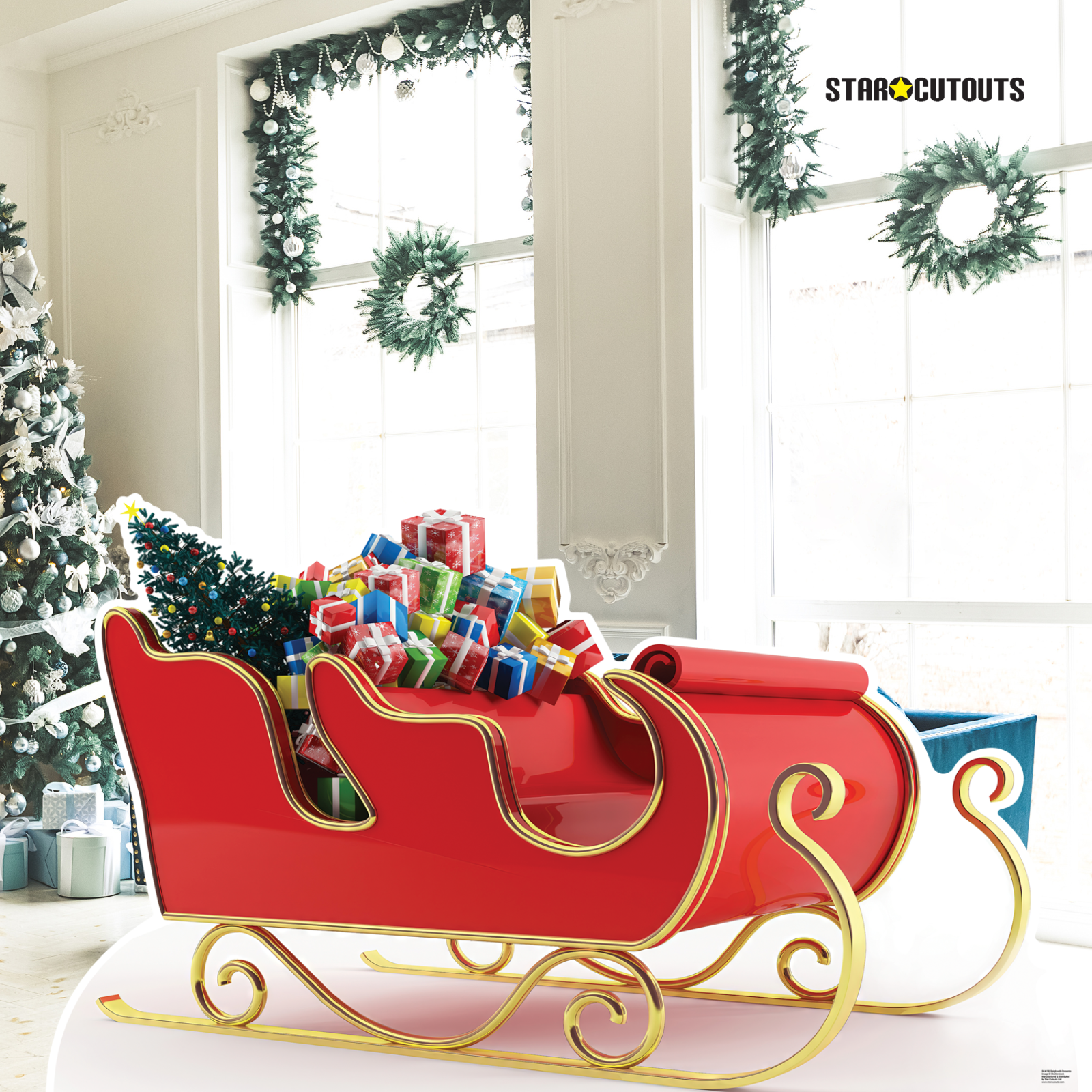 Christmas Santa Claus Father Christmas Sleigh with Presents Cardboard Cutout - mycardboardcutout