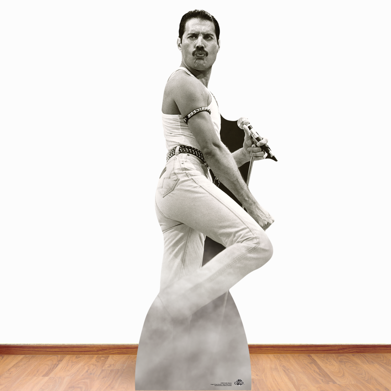 Freddie Mercury Cardboard Cutouts July 1985 Black and White Performing at Live Aid - mycardboardcutout