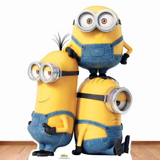 Group Minions Kevin Bob and Stuart Despicable Me and Minions Cardboard Cutout 131cm Tall - mycardboardcutout