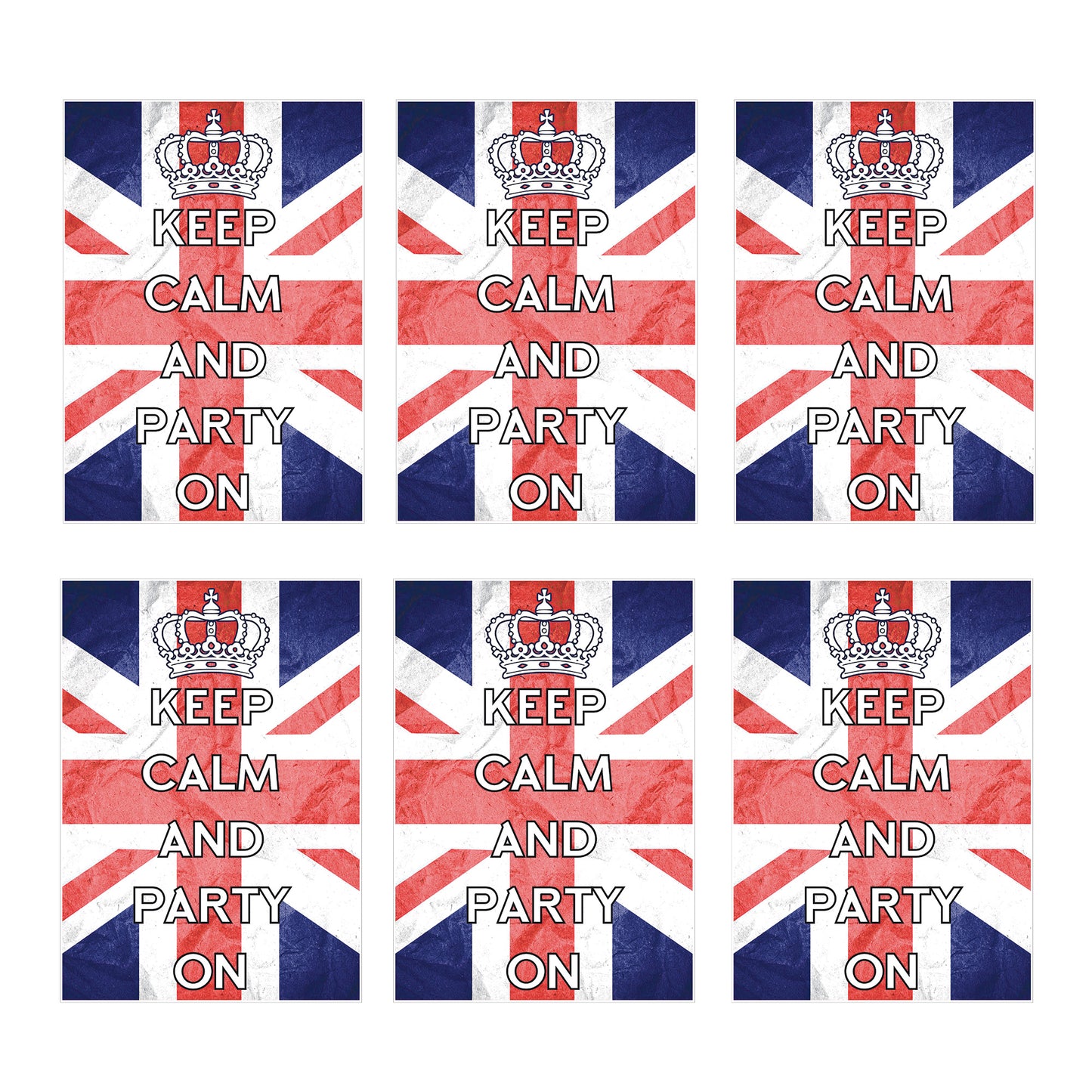 RD081 Keep Calm & Party On Posters – 6 Pack Posters  Height 44cm