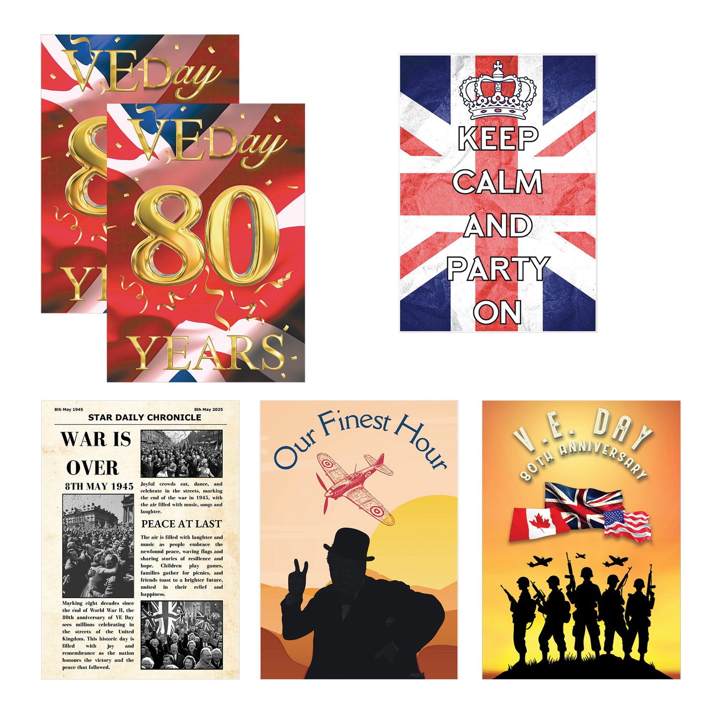 RD080 VE Day 80 Year Celebration Posters – Mixed 6 Pack Posters Height 44cm