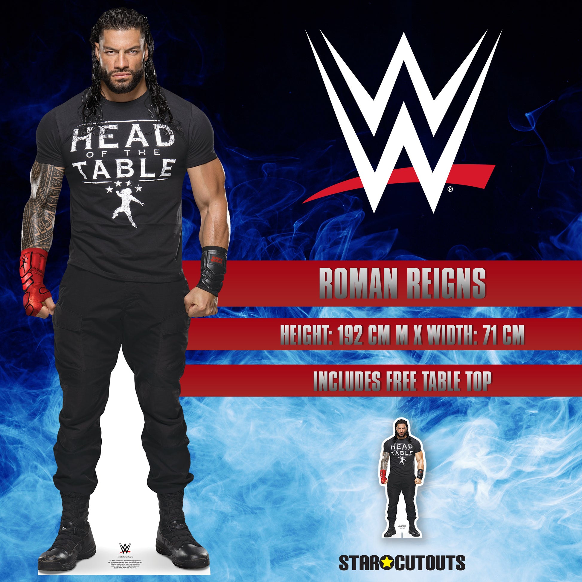 SC4326 Roman Reigns Head Table WWE Cardboard Cut Out Height 192cm - mycardboardcutout