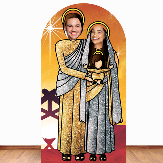 Nativity Family Stand In Chrismas Theme Gold Cardboard Cutout - mycardboardcutout