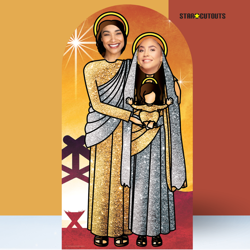 Nativity Family Stand In Chrismas Theme Gold Cardboard Cutout - mycardboardcutout