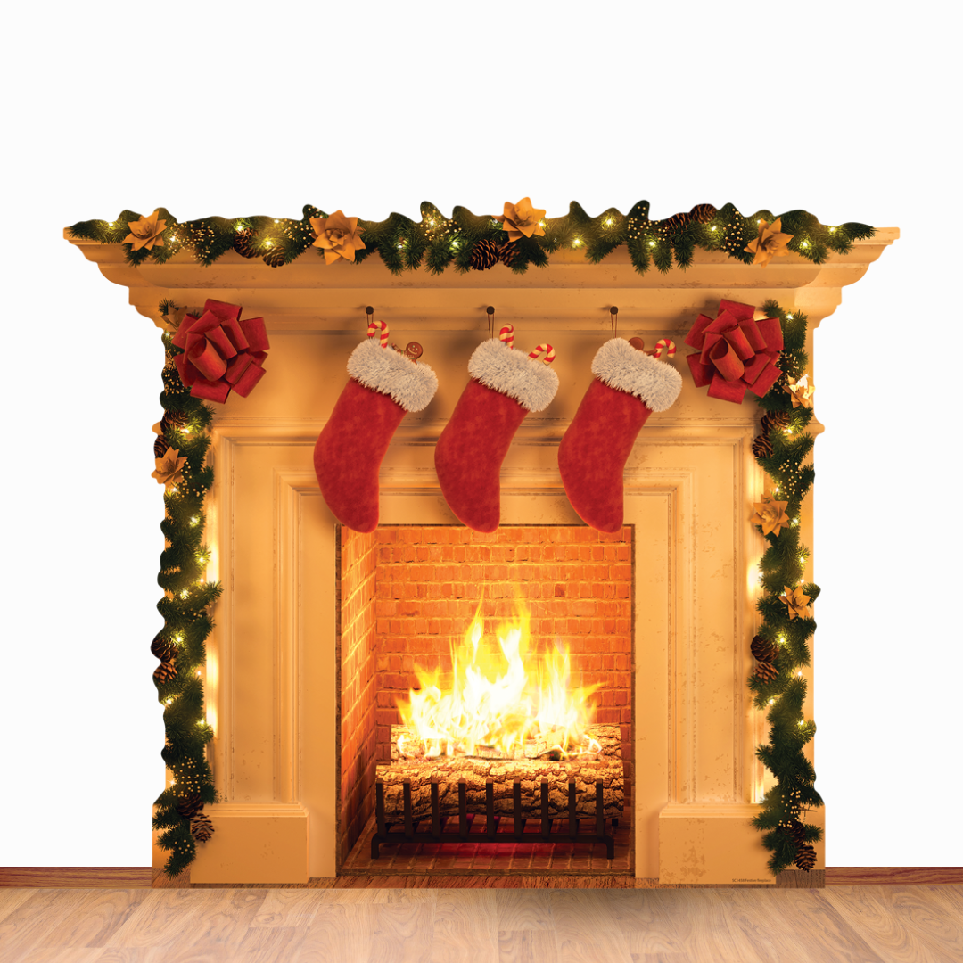 Festive 1 dimensional Christmas Fireplace Cardboard Cutout - mycardboardcutout