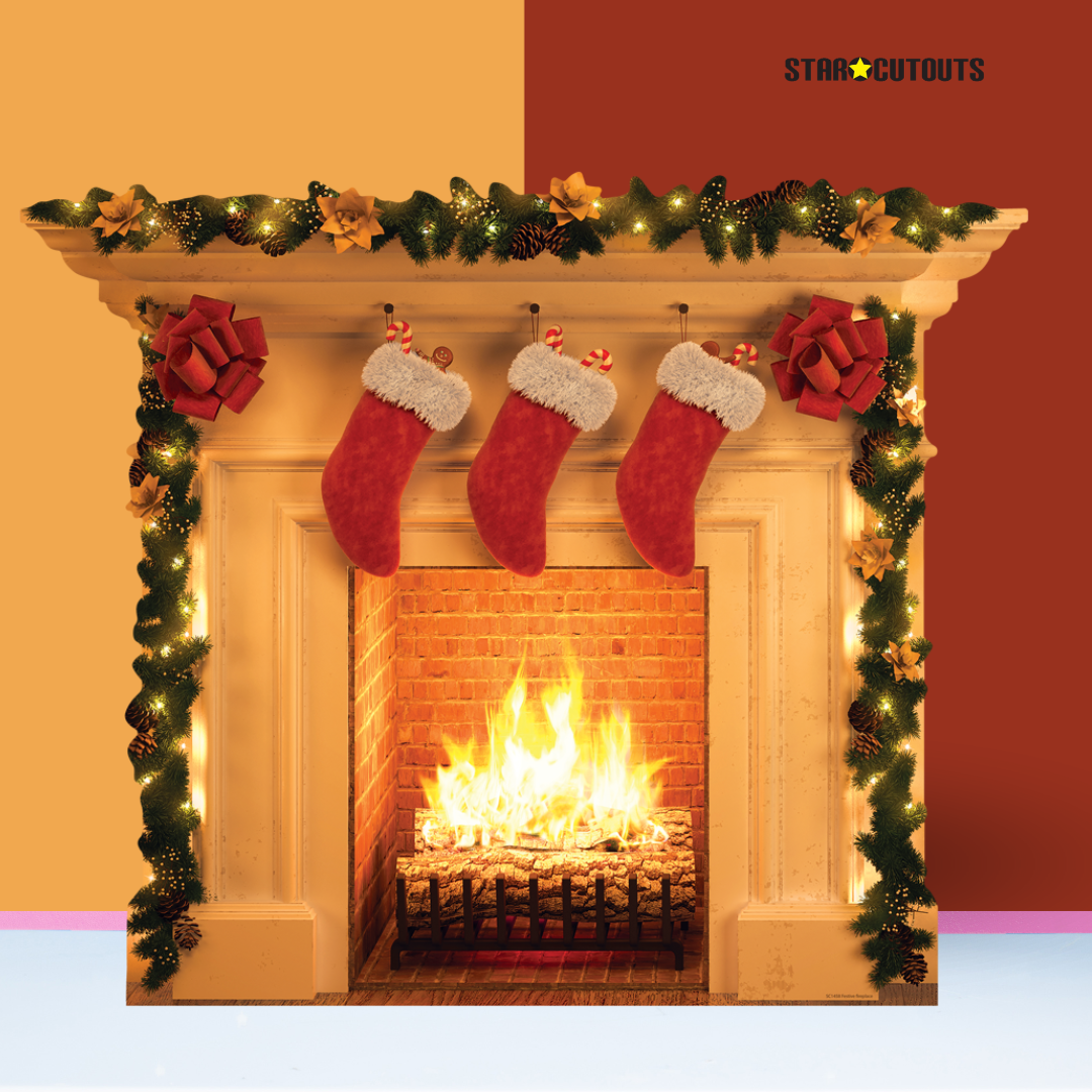 Festive 1 dimensional Christmas Fireplace Cardboard Cutout - mycardboardcutout