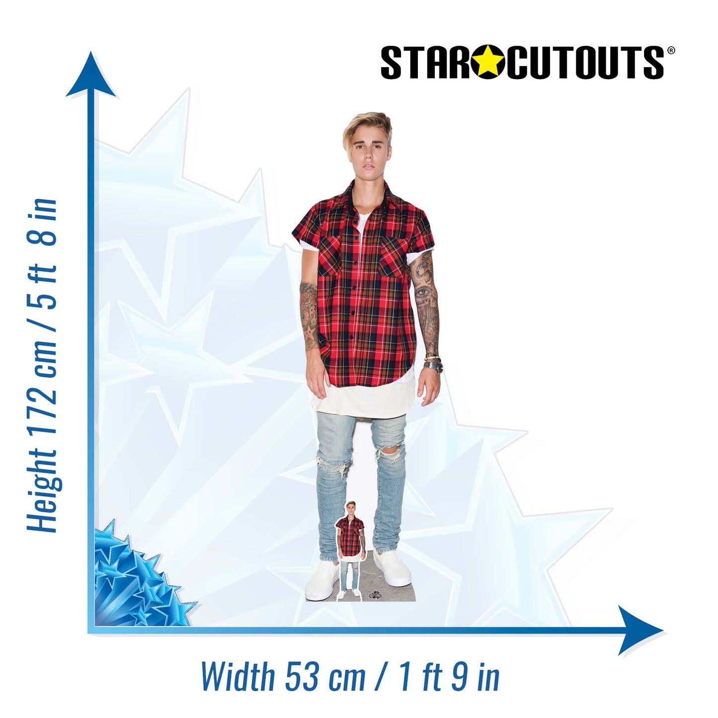 SC2019 Justin Bieber Red & Black Shirt Cardboard Cut Out Height 172cm