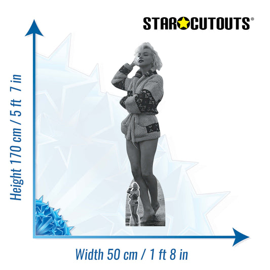 SC2384 Marilyn Monroe at the Beach 1962 Black and White Cardboard Cut Out Height 170cm - mycardboardcutout