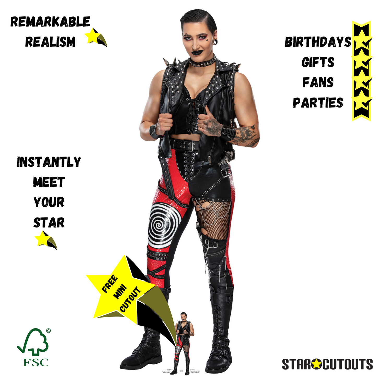 SC4264 Rhea Ripley WWE Lifesize Cardboard Cut Out With Mini Wrestler - mycardboardcutout