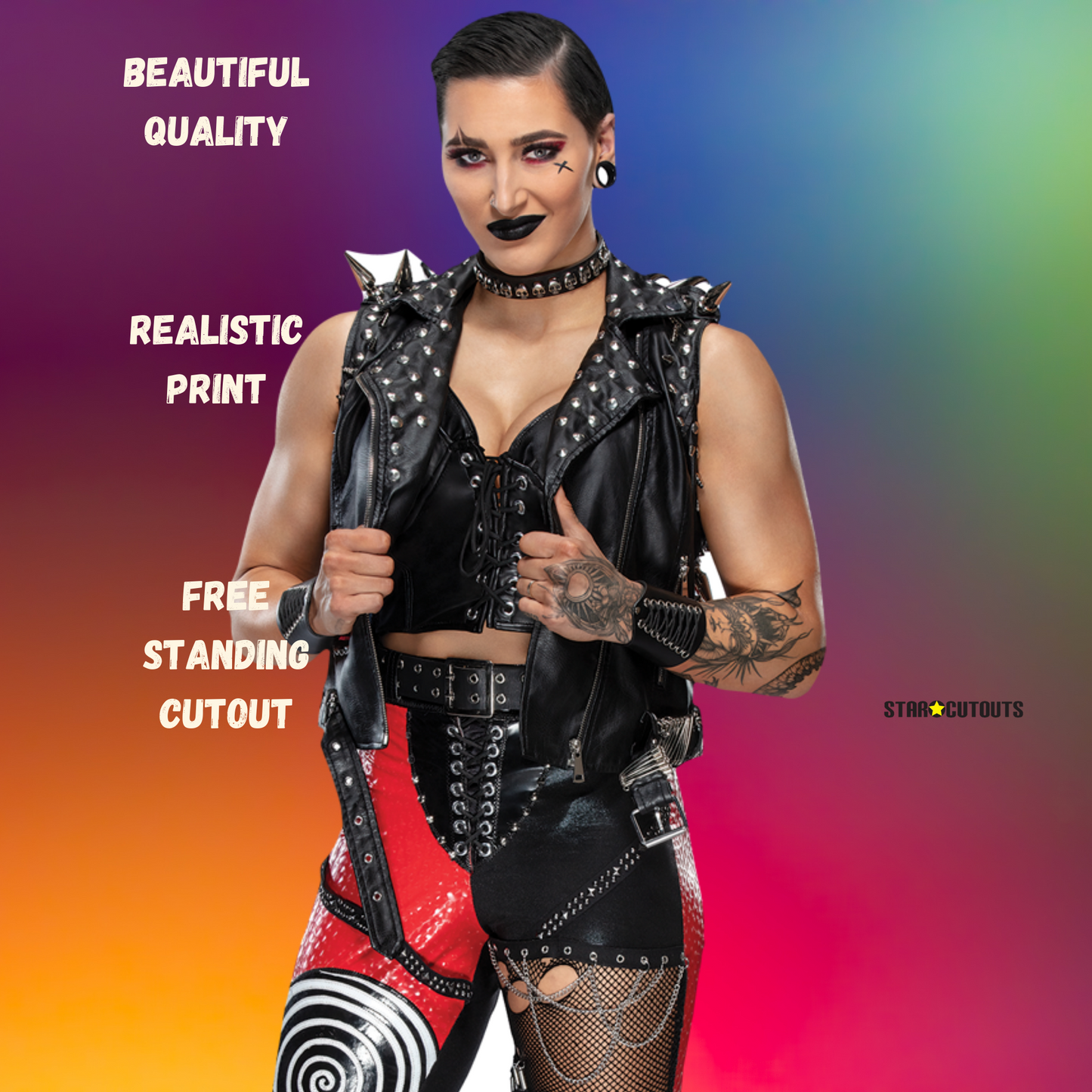 SC4264 Rhea Ripley WWE Lifesize Cardboard Cut Out With Mini Wrestler - mycardboardcutout